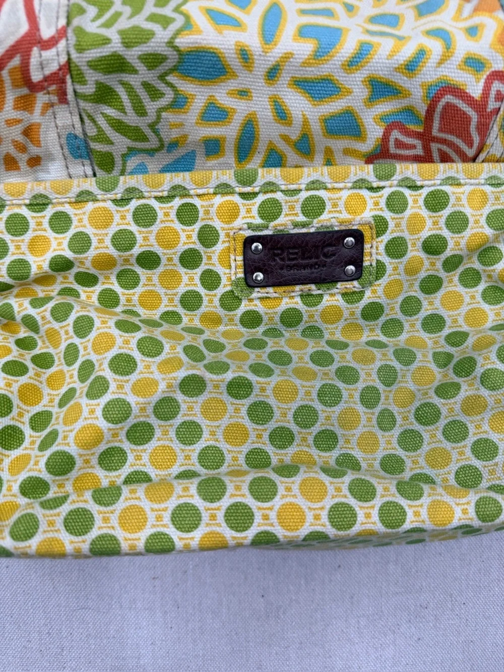 Relic Canvas Floral & Dot Crossbody Bag in Green and Yellow